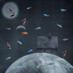 Kolaż analogowy „Kosmiczne surfowanie” - wydruk